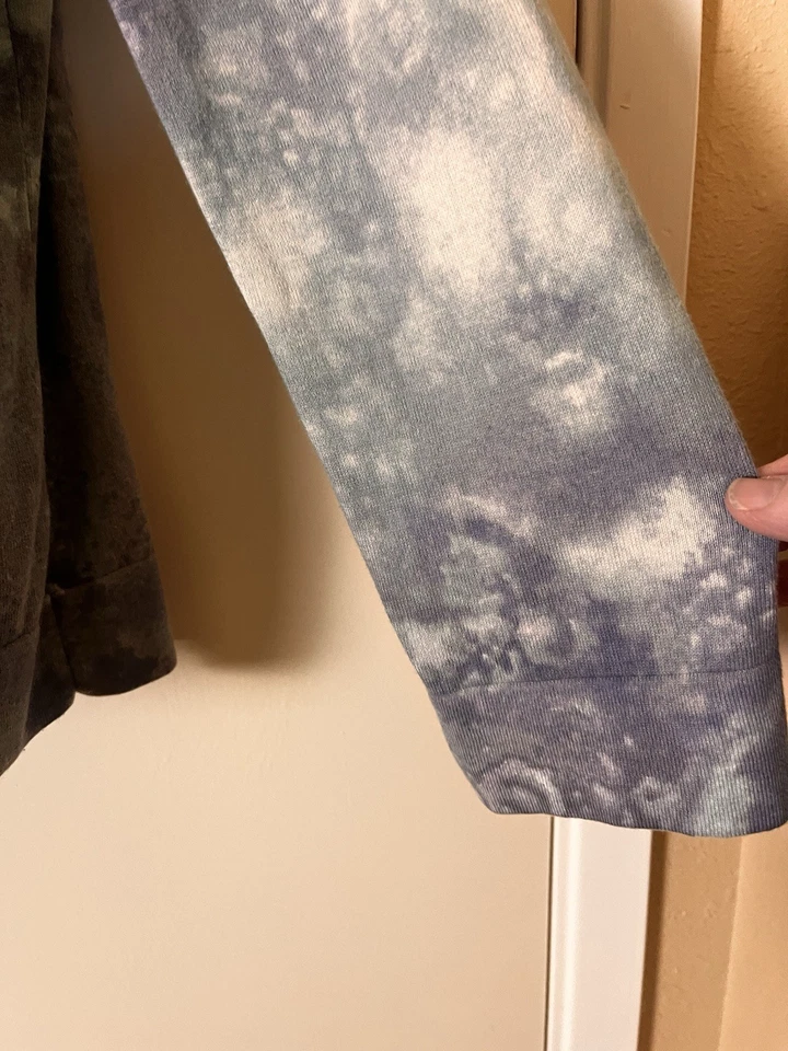 J Jill Sweater SZ XL Ivory Blue Batik Silk Cotton Cashmere V Neck Pullover Knit - Image 3 of 4