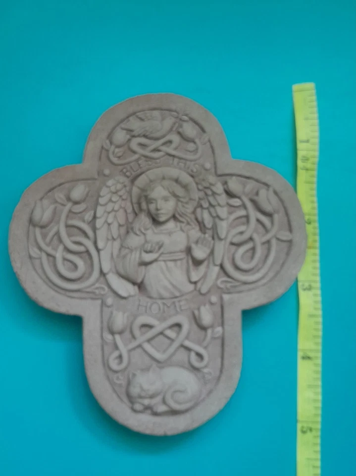 Carruth Studio Bless This Home 2002 Hanging Sculpture Celtic Cross Angel Garden - Image 4 of 4