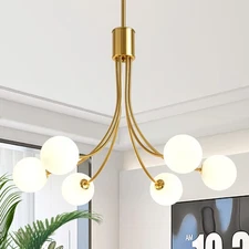 Zqoyn 6-Lights Gold Sputnik Chandelier, Mid Century Modern Ceiling Lighting F...