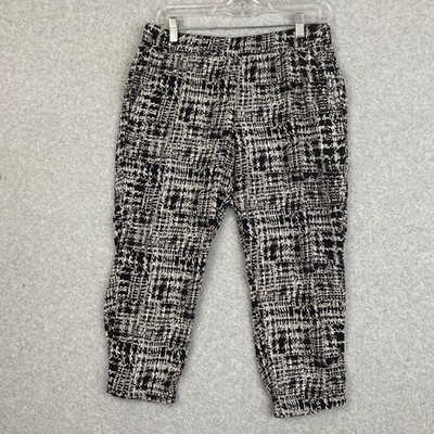Lila Rose Capri Pants Womens 8 Black Abstract Jogger Pull On Lightweight Artsy
