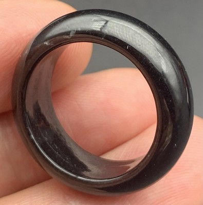 Video Certified Black Burma A Jadeite Jade Round Circle Ring NO.6.5 墨翠 404184 TS