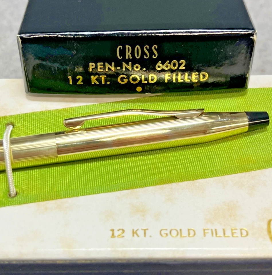 Bolígrafo vintage Cross 1/20 relleno de oro 12K en caja tinta azul + recarga negra Foto 3 de 4