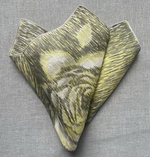 Vintage Yellow  Gray Floral Handkerchief / Pocket Square Hand Rolled 14.25"