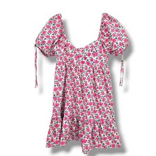 TCEC Pink Floral Puff Sleeve Smocked Back Mini Dress Size Large Cottage Babydoll