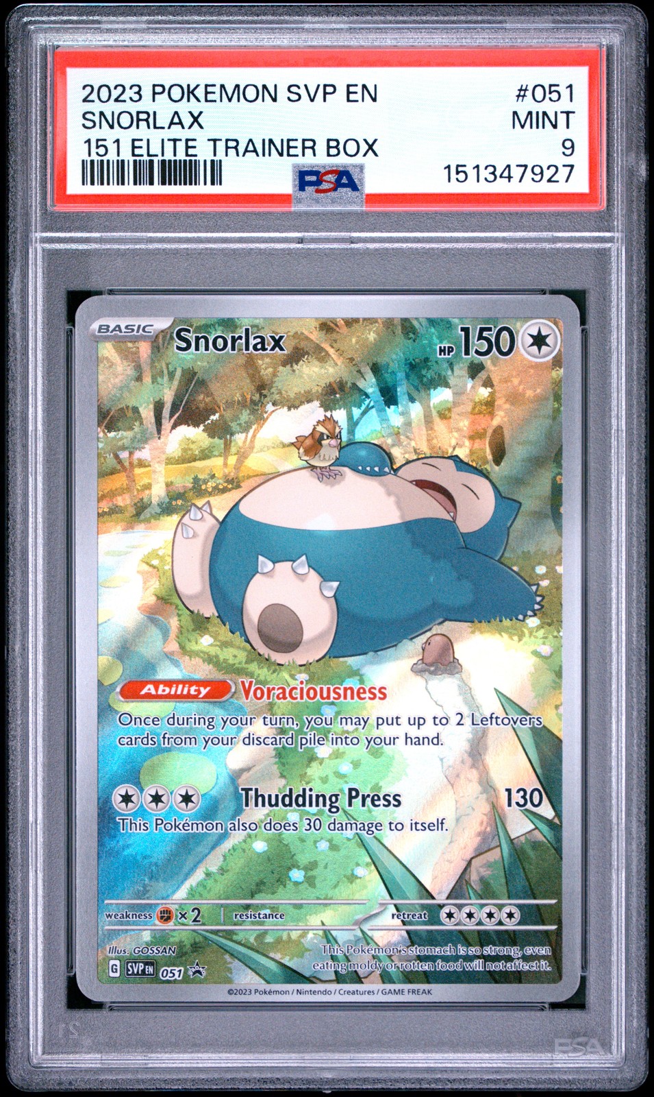 2023 POKEMON SVP EN-SV BLACK STAR PROMO 151 ELITE TRAINER BOX #051 SNORLAX PSA 9