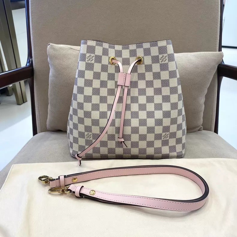Louis Vuitton Neo Noe Bucket Bag Medium Damier Azur Canvas Pink