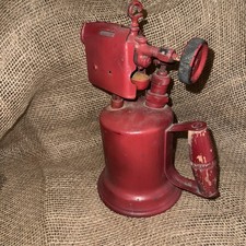 Vintage Red Otto Bernz Brass Gasoline Blow Torch Wood handle Rochester, NY. A1