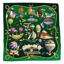 Hermes Silk Scarf Carre 90 "Les folies du Ciel" Green Silk US customs duty free