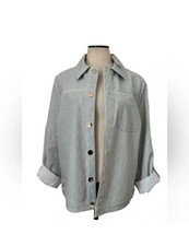 NWT Chico  s Women  s Blue/White Striped Jacket Button Front Lined Pockets S12/14