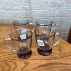 4 New W/Tags Anchor Hocking Clear Glass with Red Base 14 oz. Vintage Coffee Mugs