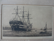 Original Signed Etching Charles Herbert Clark (1890-) Sailing Ship