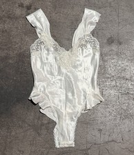 Vintage Christian Dior White Satin Lingerie Romper Bodysuit Floral Lace Bows