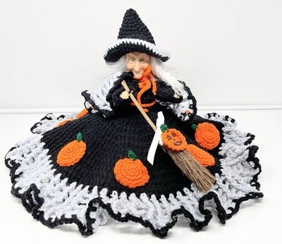 Vintage Halloween Witch Creepy Ugly Granny Crochet Homemade Doll Air Freshener