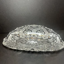 Rare ANTIQUE EAPG deep press BRILLIANT CUT GLASS  boat shape CELERY DISH 11"