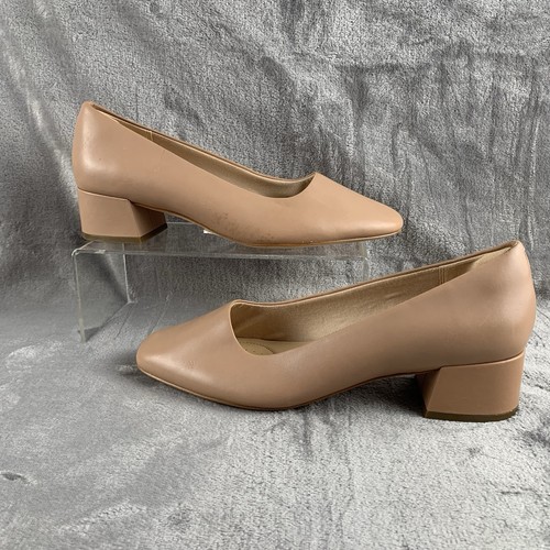 Clarks Low Heeled Dress Shoes Womens 10 M Nude Leather Cushion Plus Minimalist - Picture 3 of 11