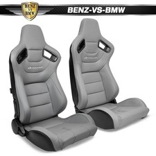 Universal Reclinable Racing Seats Dual Sliders Grey Pucarbon Leather Back Pair Universal Reclinable Racing Seats Dual Sliders Grey Pucarbon Leather Back Pair