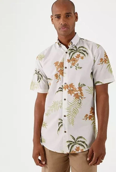 SKOPES Hawaiian Short Sleeved Tailored Shirt in Beige Medium (fmn57-7)