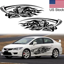 2pcs 17''x70'' Skull Skeleton Scythe Graphics Car Body Side Door Decal Sticker
