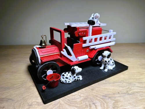 Cute Wooden Fire Truck w/4 Dalmatians Music box Play smoke gets in your eyes - Picture 2 of 8