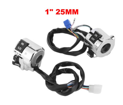 1'' 25mm Motorcycle Chrome Handlebar Control Switches R+L 24'' Cord