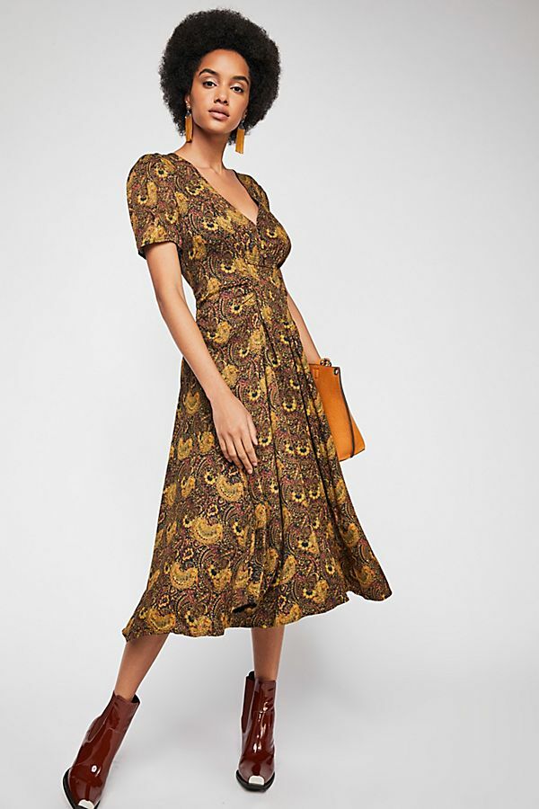 NEW FREE PEOPLE $148 OLIVIA PAISLEY PRINT PLUNGING V-NECK MIDI