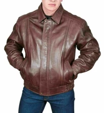 Gentlemen's Blouson Genuine Leather Vintage Bomber Jacket Distressed Brown Coat