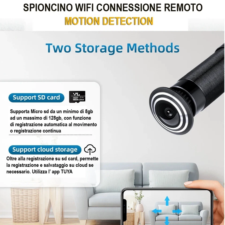 Micro Telecamera wifi SPIONCINO  IP visione notturna auto microcamera mini - Immagine 4 di 4