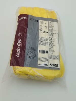 12 Pairs Of Ansell 87-198 Chemical Resistant Gloves Size 10