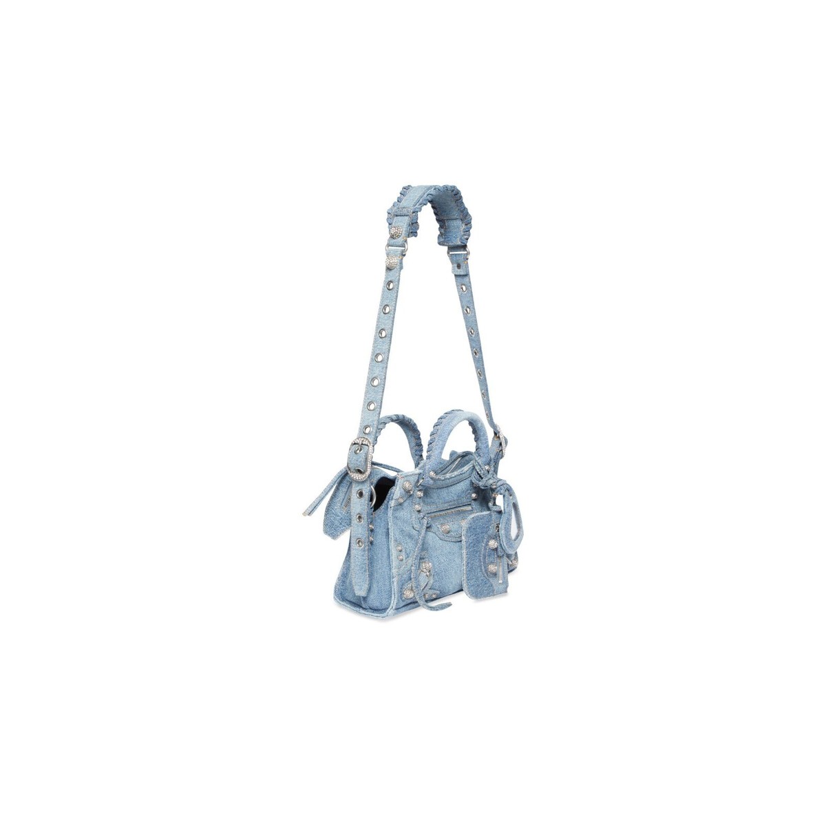 BALENCIAGA WOMEN'S NEO LE CAGOLE XS HANDBAG IN DENIM BLUE W BALENCIAGA WOMEN'S NEO LE CAGOLE XS HANDBAG IN DENIM BLUE W