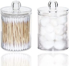 2-Pack 10-Ounce Qtip Holder Dispenser for Cotton Balls, Cotton Swabs