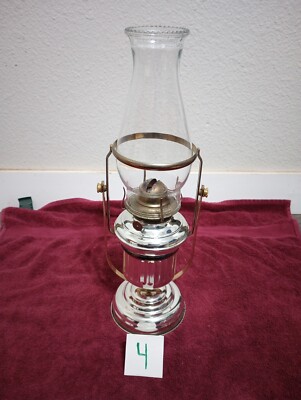 Vintage Nickel & Brass  Ship Gimbal Oil Lamp Swivel Wall or Table Mount 17  Tall