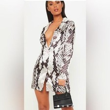 Pretty little thing- Women's Grey Satin Snake Print Blazer Dress Size 0