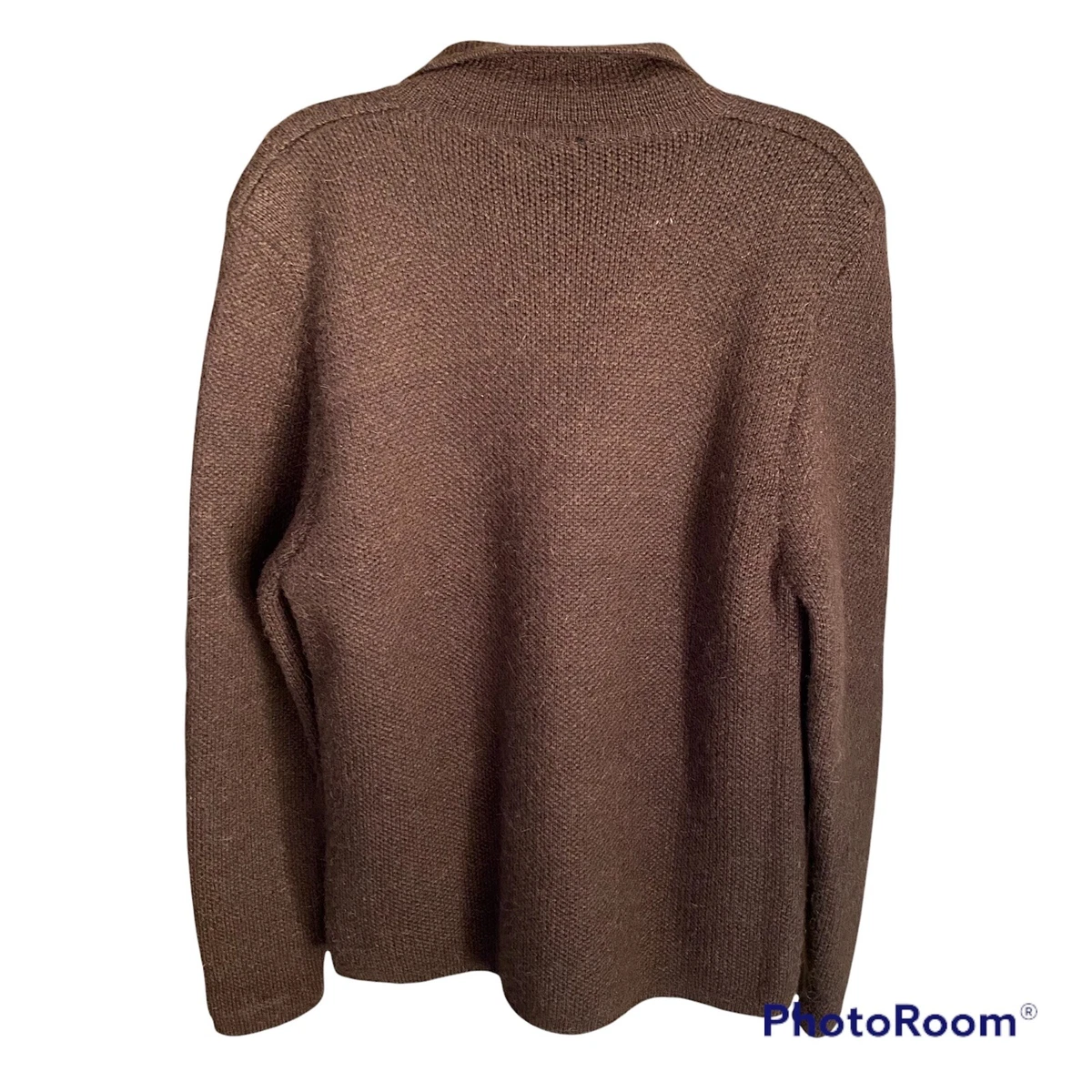 Artesanias Inca Large V Neck Cardigan Sweater 100% Baby Alpaca Wool Brown Dk Tan
