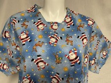 Nurse Scrub Short Sleeve Christmas Santa Reindeer Medical Hospital Nursing Blue