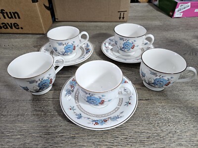 Noritake Versatone ''Bleufleur'' 5 Cups Mugs Teacups & 3 Saucers | Japan - READ!
