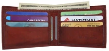 Burgundy Mens Slim Handcrafted Genuine Leather Bifold Wallet ID Cards Billfold