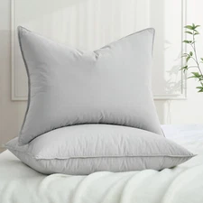 2 Pack Goose Down Bed Pillows, King or Queen Size 100% Cotton Shell Pillows