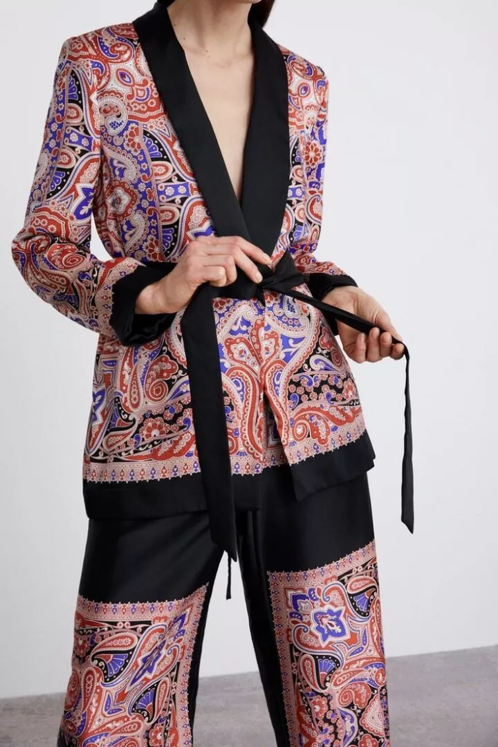 Zara printed blazer with belt shop