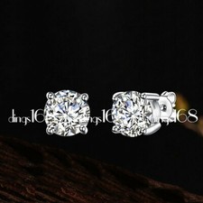 Classic Real 925 Sterling Silver 8mm Diamond-Cut Crystal Stud Post Earrings J106
