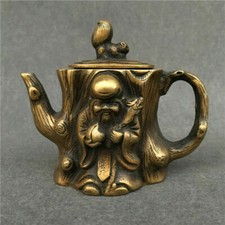 Collectible Decorated Old Handwork Copper Carved Squirrel Immortal Tree Tea Pot