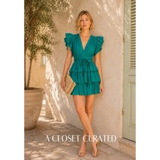 Ulla Johnson Camilla Ruffled Cotton Mini Dress 6 Green