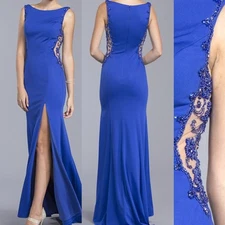 ASPEED SZ S royal blue boat neck hand beaded cutout mermaid maxi gown NWT B163