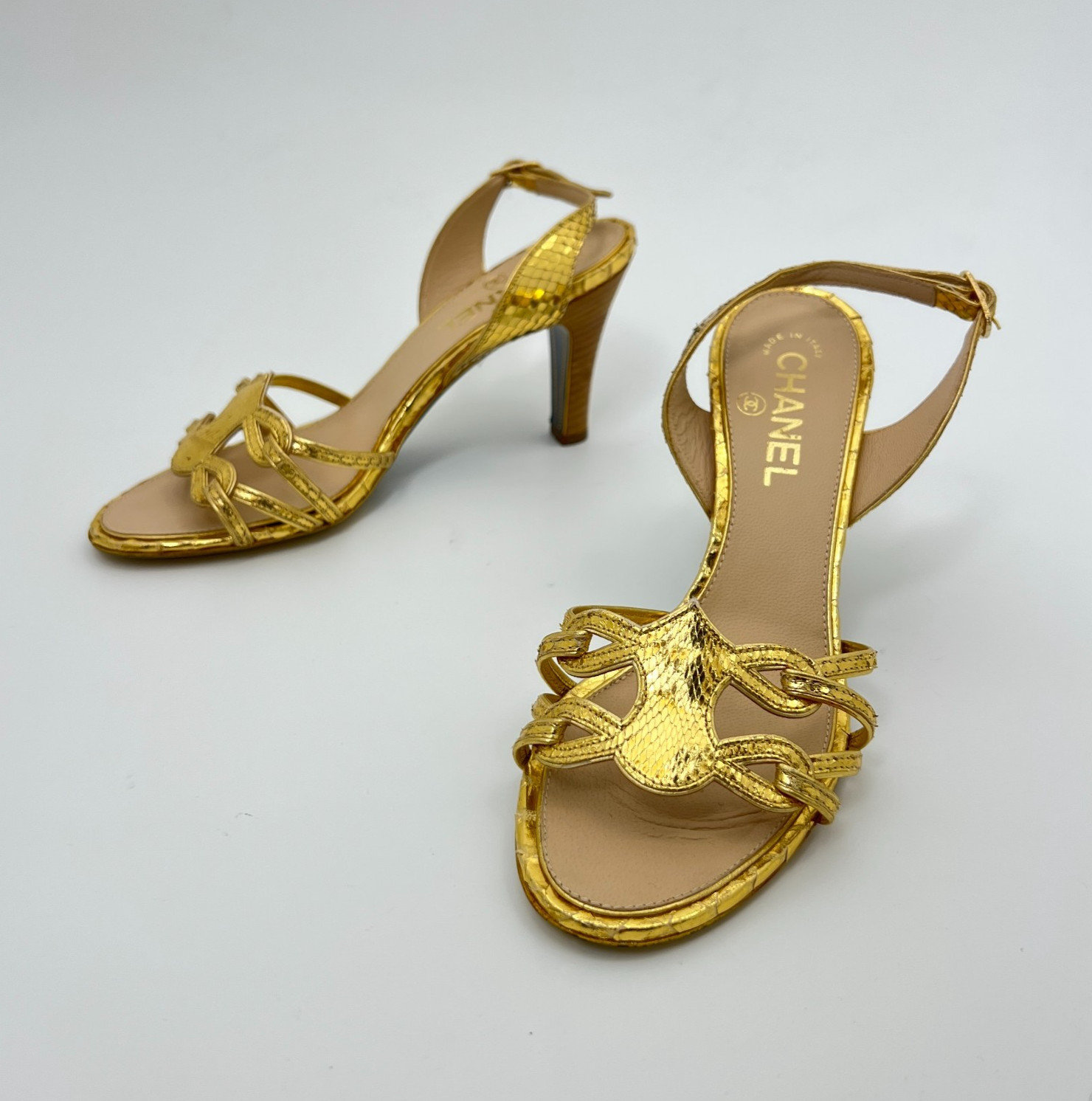 Chanel |Authentic Gold Metallic Snake Leather CC … - image 1