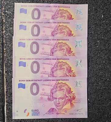 5x 0-Euro Souvenir-Schein Bonn Geburtsstadt Ludwig van Beethoven Lot
