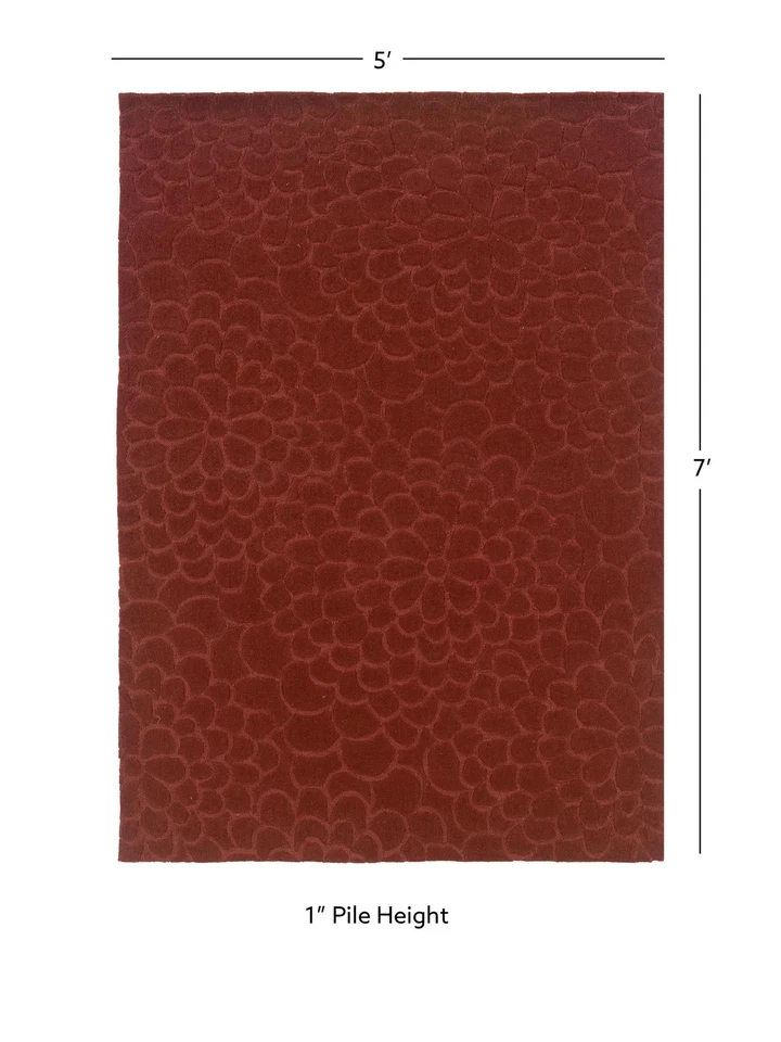 Linon Trio Floral Hand Tufted Polyester 5'x7' Rug in Cinnamon Red - Image 4 of 4