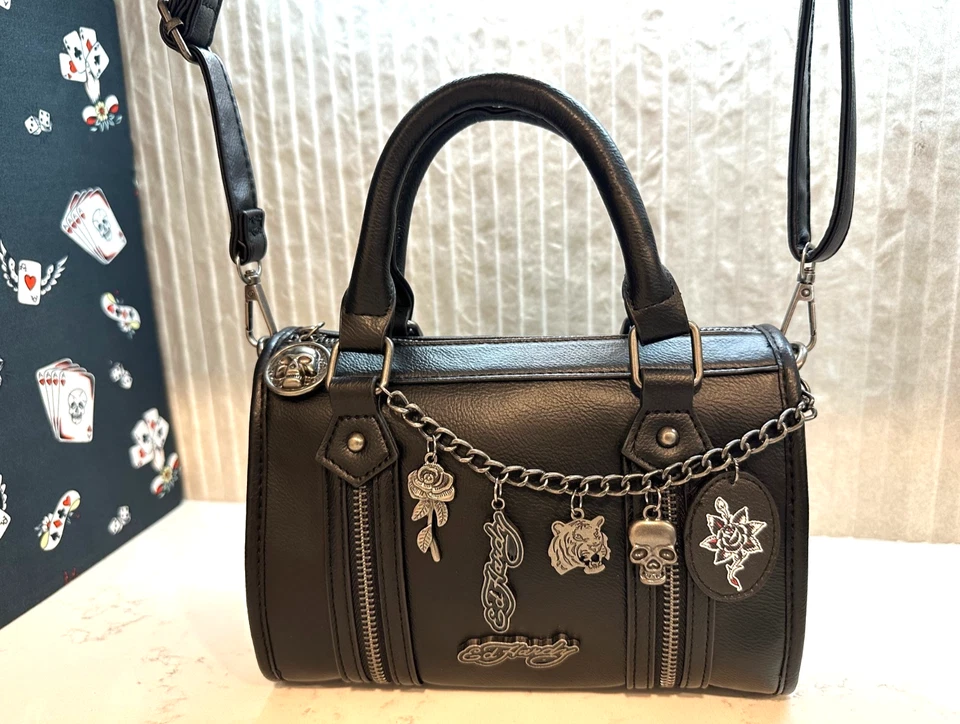 Mini Cartera Ed Hardy Negra con Cadena Estampado de Tigre Interior Correa Extraíble Nueva con Etiquetas Foto 3 de 4