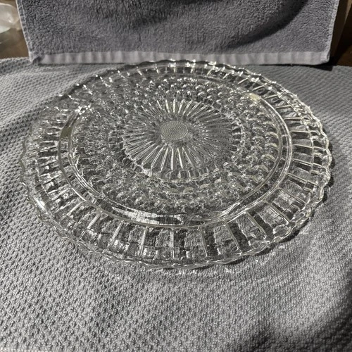 Vintage Federal Glass Cake Plate with Feet - Dot Pattern - 11 1/4"