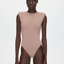 Babaton Sleeveless Padded-Shoulder Bodysuit i...