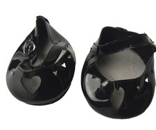Vtg Build A Bear Black Patent Mary Jane Dress Shoes Silver Heart Buckle