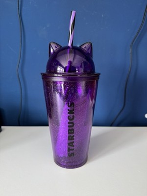 Starbucks Halloween 2026 purple glitter Cat Tumbler with straw 16oz Cold Cup